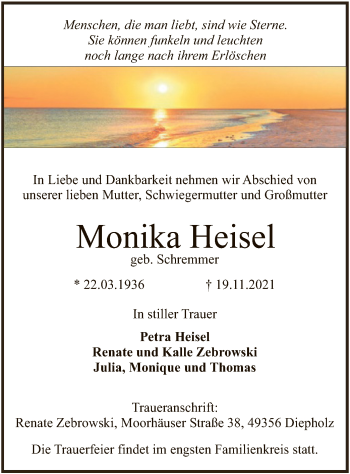 Traueranzeige von Monika Heisel von SYK