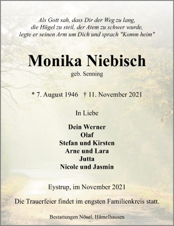 Traueranzeige von Monika Niebisch von SYK