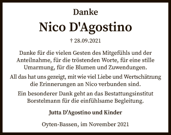 Traueranzeige von Nico DAgostino von SYK