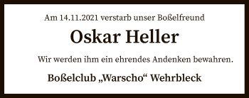 Traueranzeige von Oskar Heller von SYK