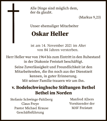 Traueranzeige von Oskar Heller von SYK