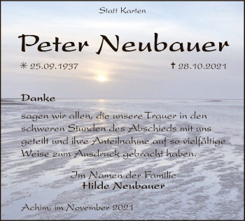 Traueranzeige von Peter Neubauer von SYK