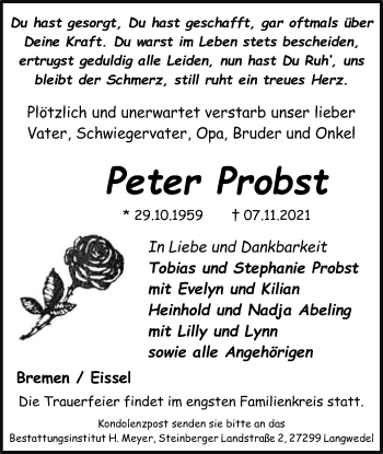 Traueranzeige von Peter Probst von SYK