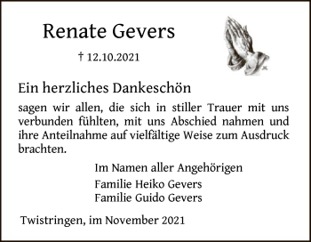 Traueranzeige von Renate Gevers von SYK