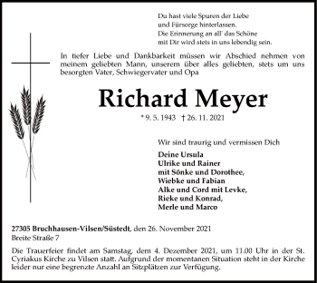 Traueranzeige von Richard Meyer von SYK