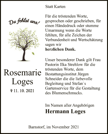 Traueranzeige von Rosemarie Loges von SYK