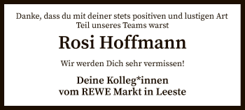 Traueranzeige von Rosi Hoffmann von SYK