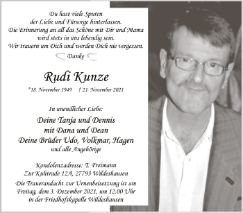 Traueranzeige von Rudi Kunze von SYK