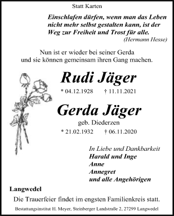 Traueranzeige von Rudi und Gerda Jäger von SYK