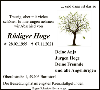 Traueranzeige von Rüdiger Hoge von SYK