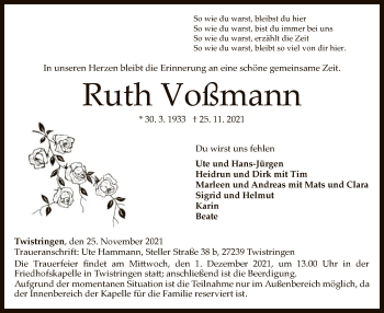 Traueranzeige von Ruth Voßmann von SYK