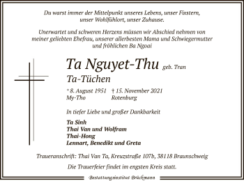 Traueranzeige von Ta Nguyet-Thu von SYK