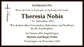 Traueranzeige von Theresia Nobis von SYK