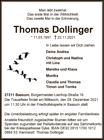 Traueranzeige von Thomas Dollinger von SYK