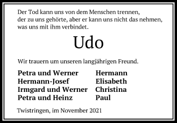 Traueranzeige von Udo  von SYK