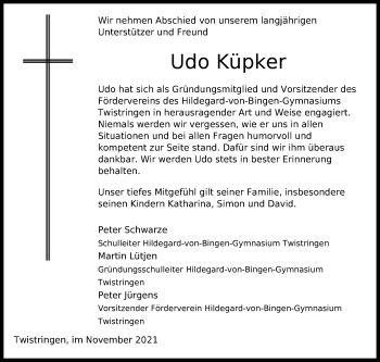 Traueranzeige von Udo Küpker von SYK