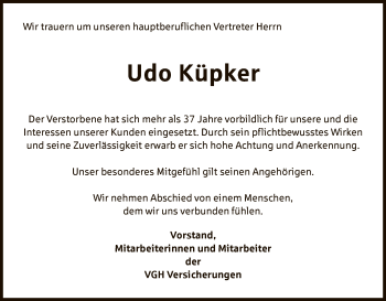 Traueranzeige von Udo Küpker von SYK