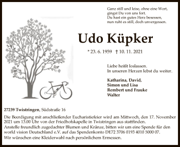 Traueranzeige von Udo Küpker von SYK