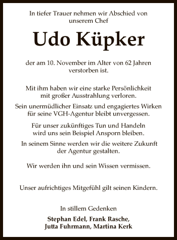 Traueranzeige von Udo Küpker von SYK