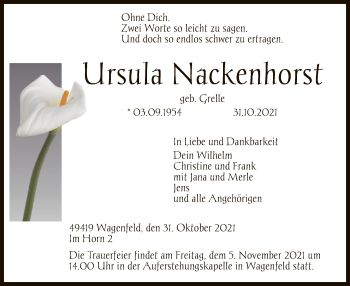 Traueranzeige von Ursula Nackenhorst von SYK