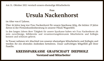 Traueranzeige von Ursula Nackenhorst von SYK