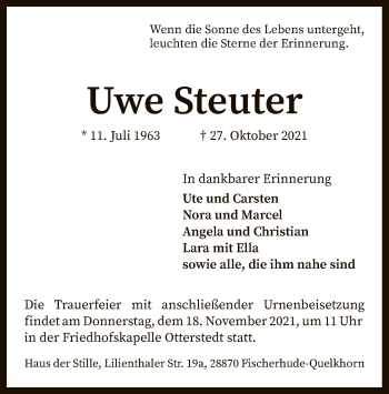 Traueranzeige von Uwe Steuter von SYK