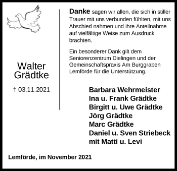 Traueranzeige von Walter Grädtke von SYK