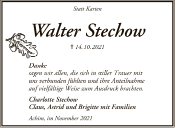 Traueranzeige von Walter Stechow von SYK