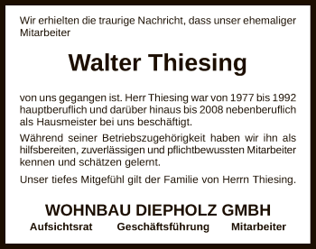 Traueranzeige von Walter Thiesing von SYK