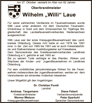 Traueranzeige von Willi Laue von SYK