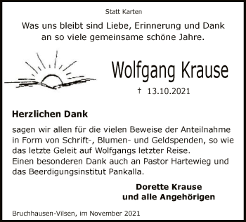 Traueranzeige von Wolfgang Krause von SYK