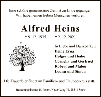 Traueranzeige von Alfred Heins von SYK