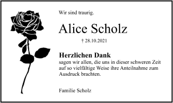 Traueranzeige von Alice Scholz von SYK