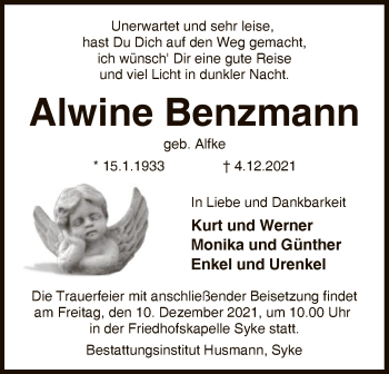 Traueranzeige von Alwine Benzmann von SYK