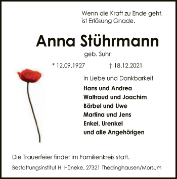 Traueranzeige von Anna Stührmamm von SYK