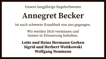 Traueranzeige von Annegret Becker von SYK