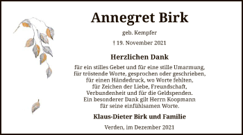 Traueranzeige von Annegret Birk von SYK