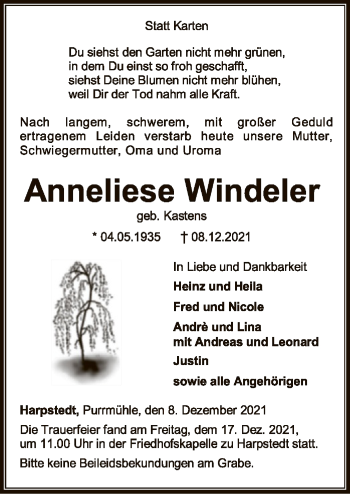 Traueranzeige von Anneliese Windeler von SYK