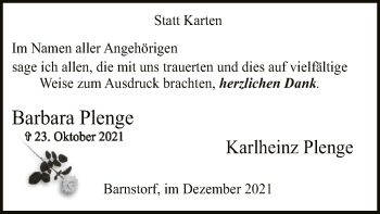 Traueranzeige von Barbara Plenge von SYK