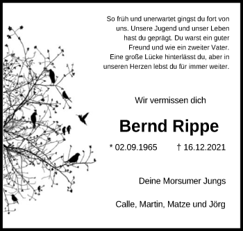 Traueranzeige von Bernd Rippe von SYK