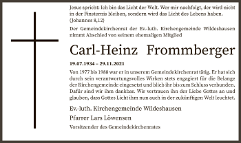 Traueranzeige von Carl-Heinz Frommberger von SYK