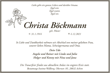 Traueranzeige von Christa Böckmann von SYK