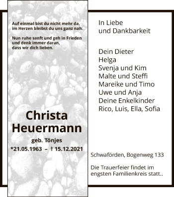 Traueranzeige von Christa Heuermann von SYK