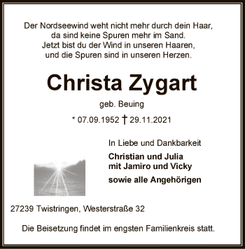 Traueranzeige von Christa Zygart von SYK