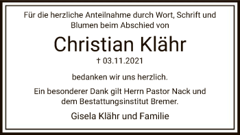 Traueranzeige von Christian Klähr von SYK