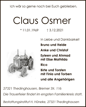 Traueranzeige von Claus Osmer von SYK