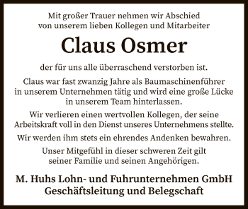 Traueranzeige von Claus Osmer von SYK