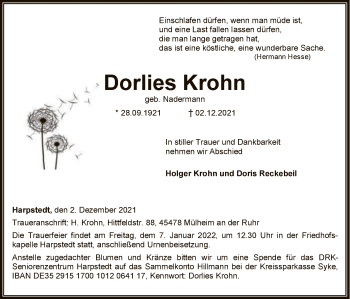 Traueranzeige von Dorlies Krohn von SYK