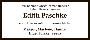 Traueranzeige von Edith Paschke von SYK