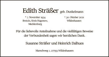 Traueranzeige von Edith Sträßer von SYK